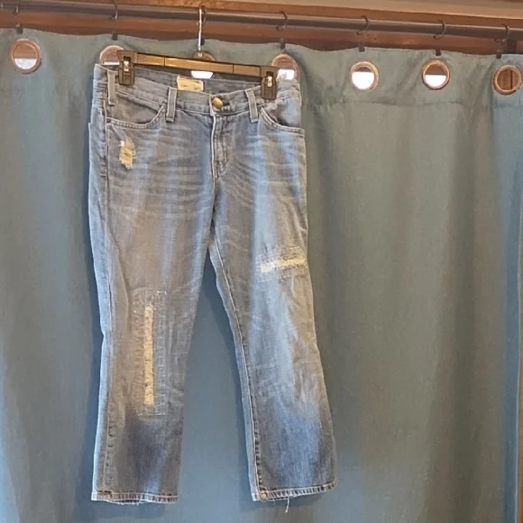 Current/Elliott Light Blue Distressed Cropped Jeans - Picture 1 of 3